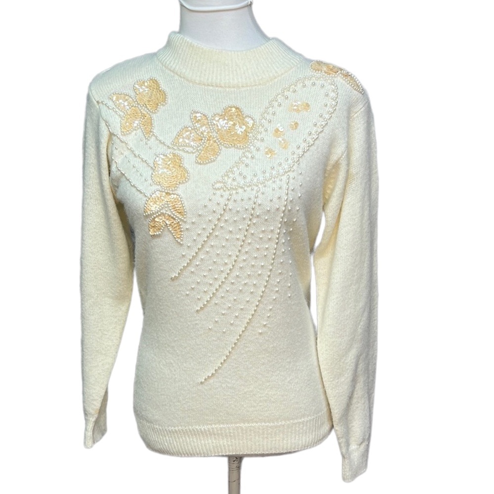 Alfred Dunner Sequins Pearls Sweater